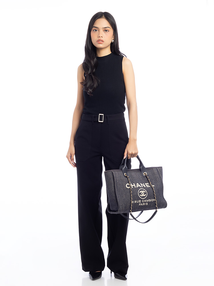 Denim Deauville Small Tote Dark Blue White