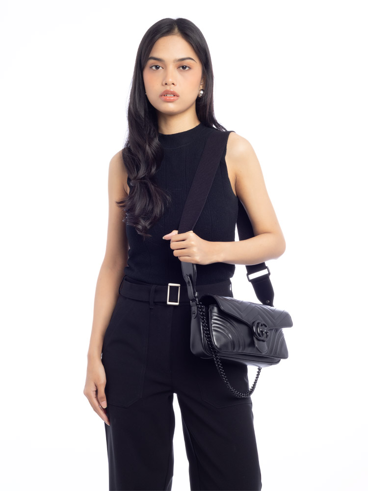 GG Marmont Matelasse Monochrome Small Shoulder Bag Black