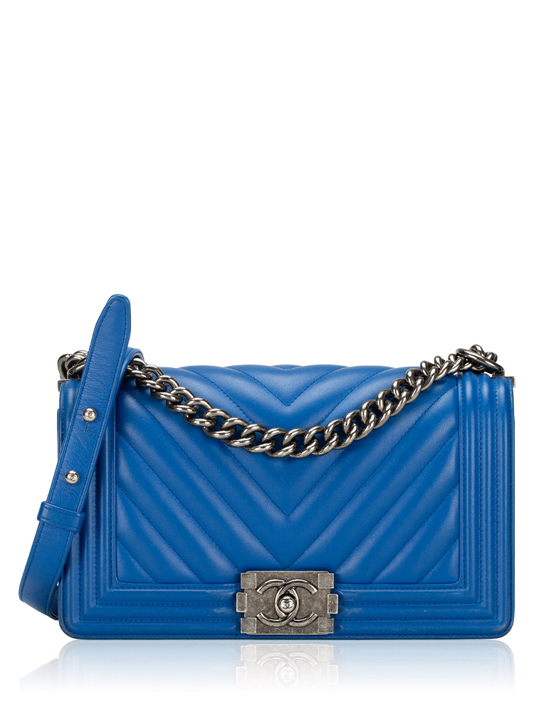 Chevron Lambskin Medium Boy Flap Bag Blue