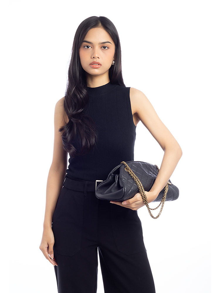 Lambskin Just Mademoiselle Small Bowling Bag Black