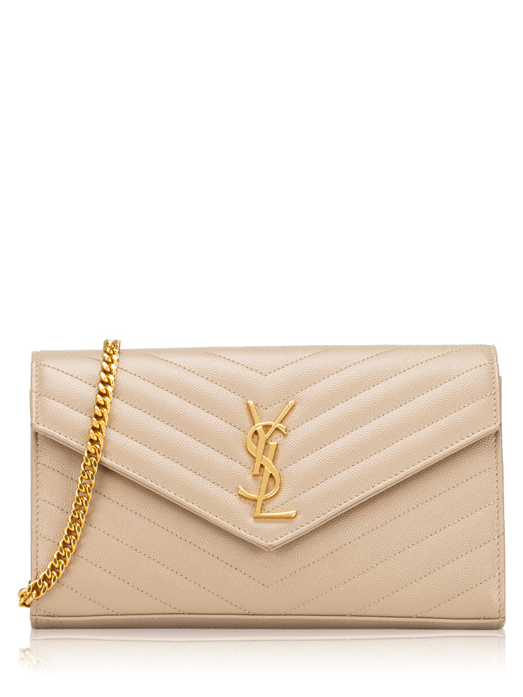 Grain De Poudre Matelasse Monogram 22cm Chain Wallet Dark Beige