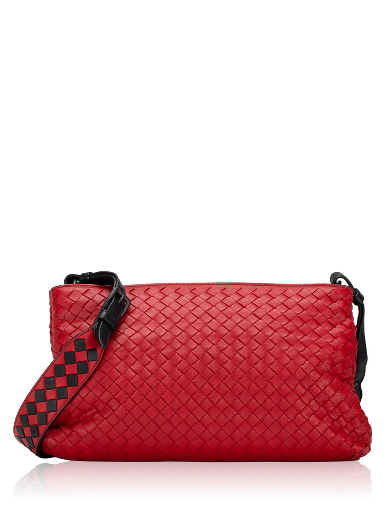 Intrecciato Double Zip Crossbody Red Black