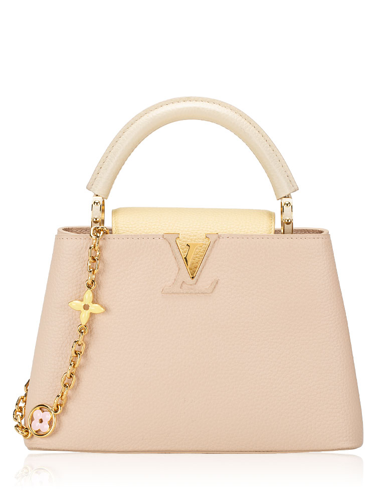 Taurillon Enamel Flower Chain Capucines BB Beige Yellow Creme