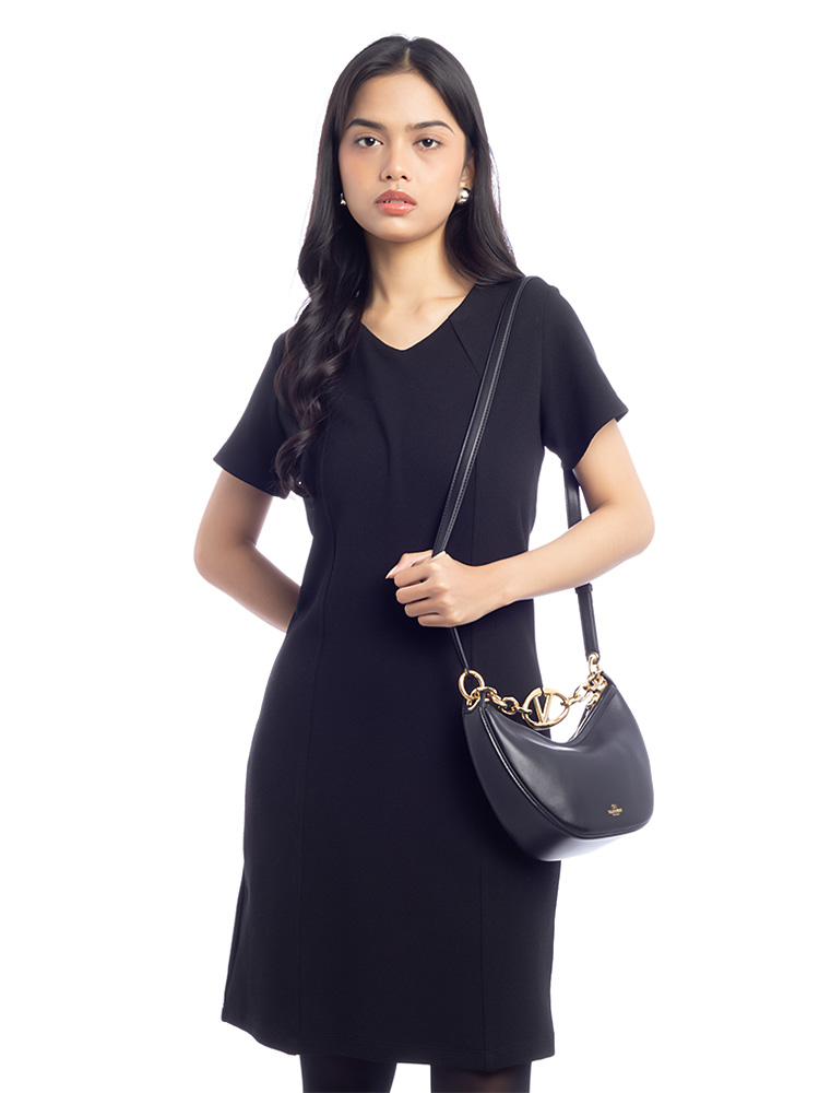 Calfskin Mini VLogo Moon Hobo Black
