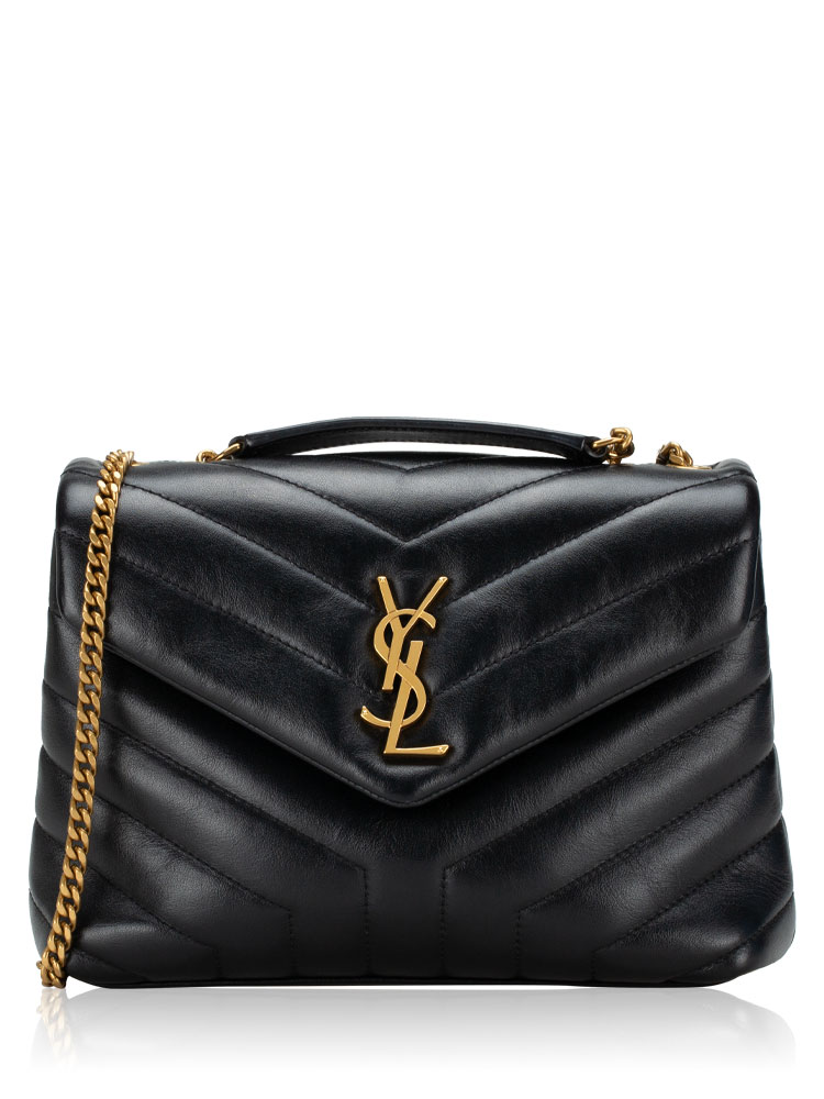 Calfskin Y Quilted Monogram Loulou Small Shoulder Bag Black