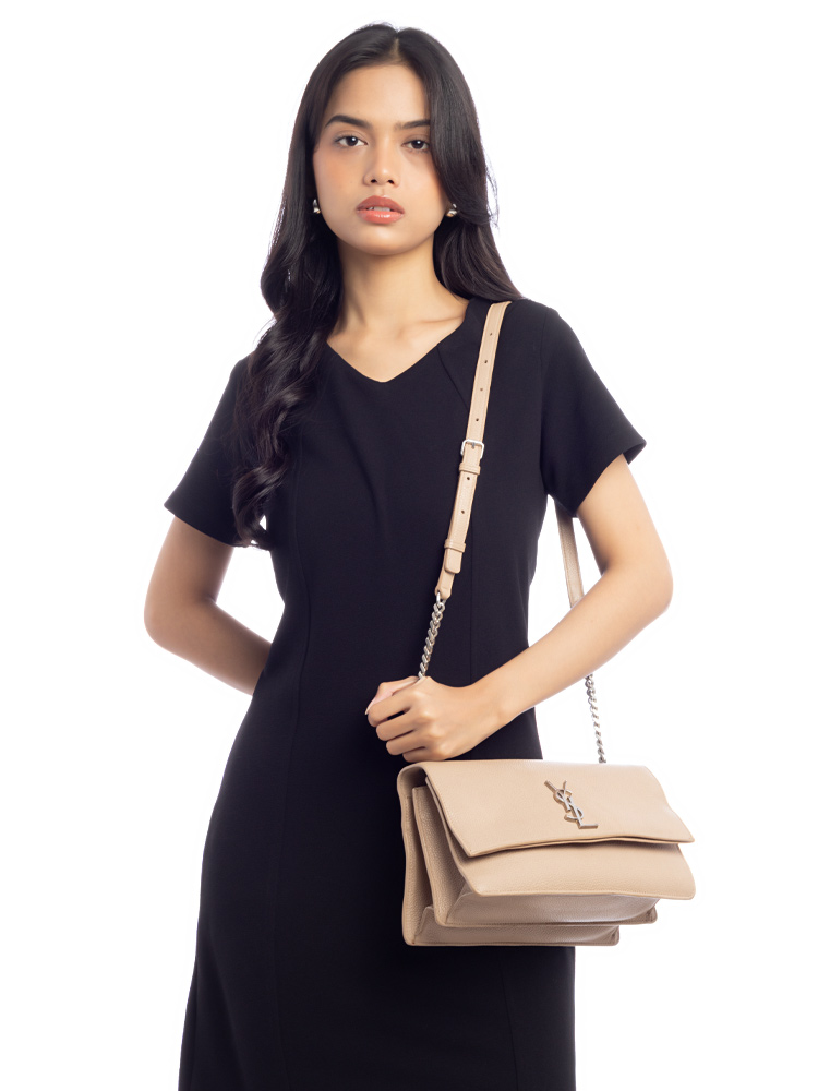 Calfskin Embossed Monogram Sunset Medium Shoulder Bag Dark Beige