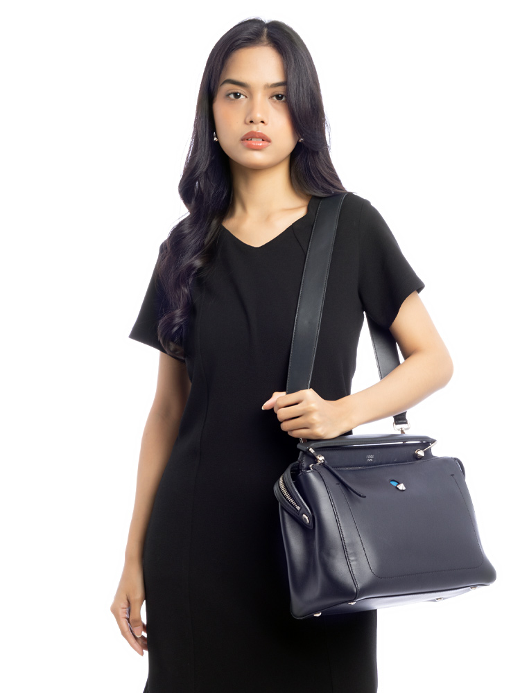Vitello Baltico Dolce DotCom Satchel Nero Blue Royal