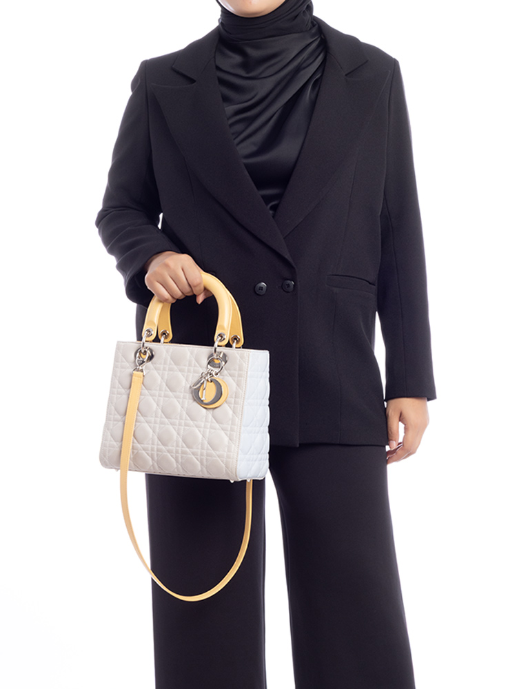 Lambskin Cannage Tri-Color Medium Lady Dior Grey Soft Blue Yellow