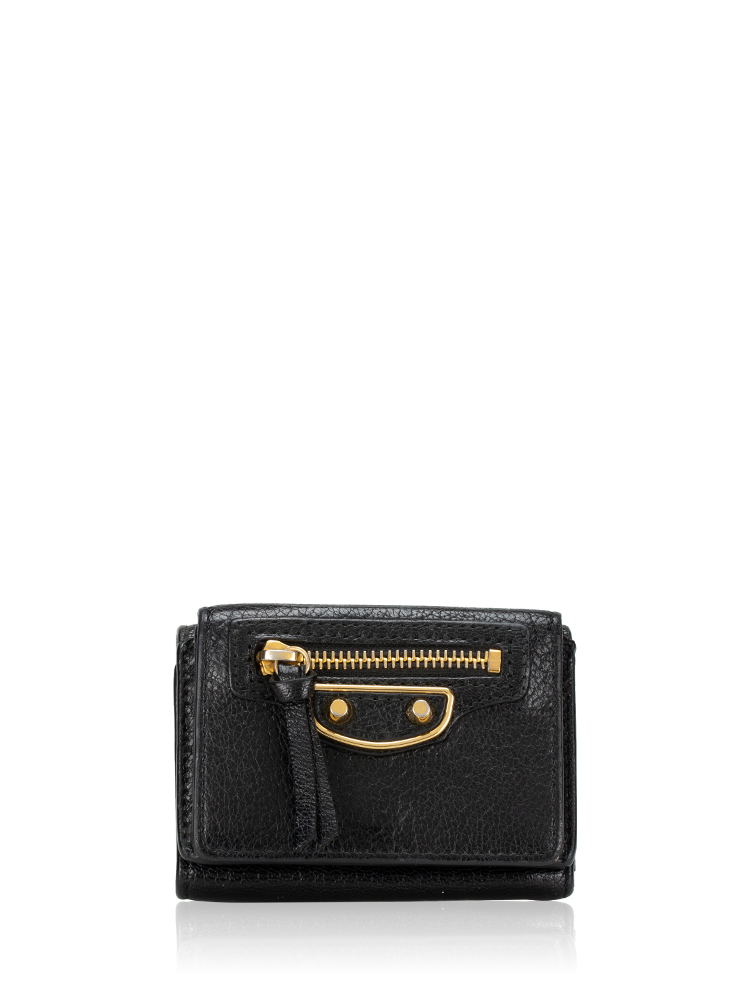Gold Metallic Edge Mini Trifold Wallet Black