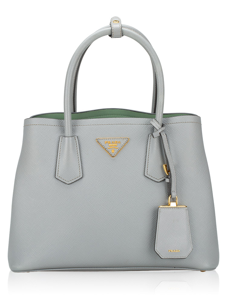1BG887 Saffiano Cuir Medium Double Bag Granito Acquamarina