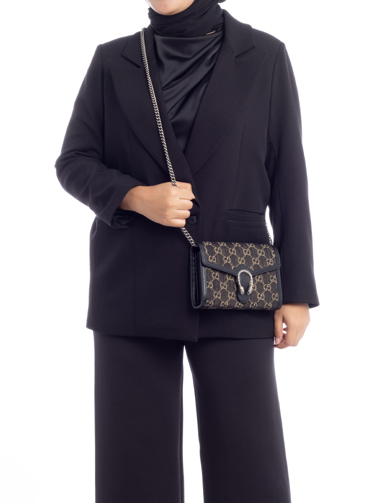 Jacquard GG Denim Dionysus Mini Chain Wallet Black