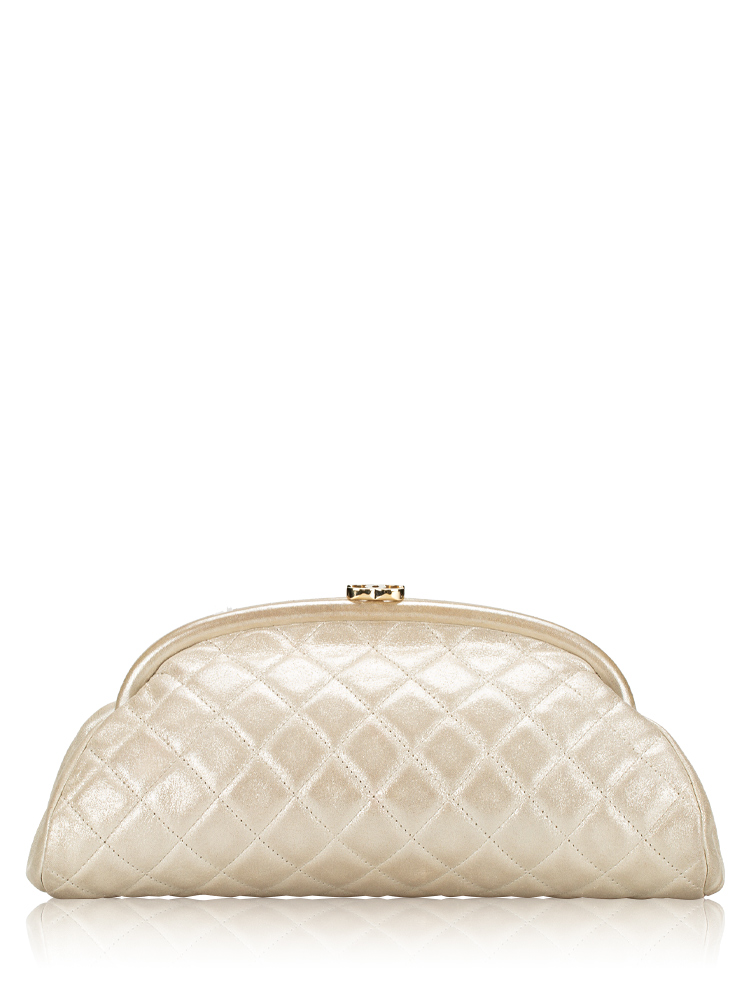 Iridescent Calfskin Timeless Clutch Silver