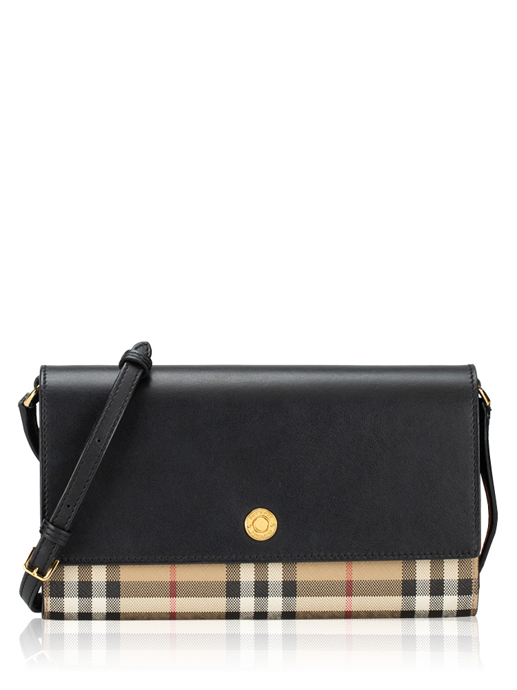 Calfskin Vintage Check Hannah Wallet on Strap Black