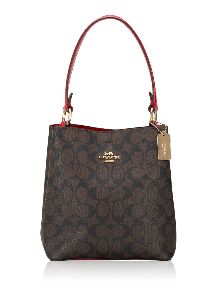 2312 Signature Town Small Bucket Bag Brown Red 