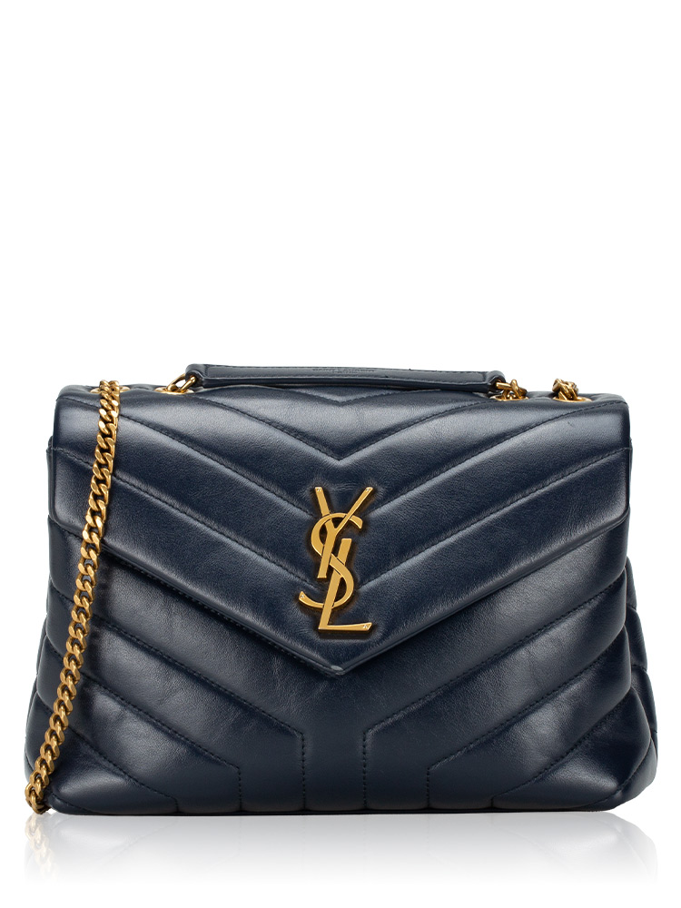 Calfskin Y Quilted Monogram Small Loulou Chain Satchel Blue Charron