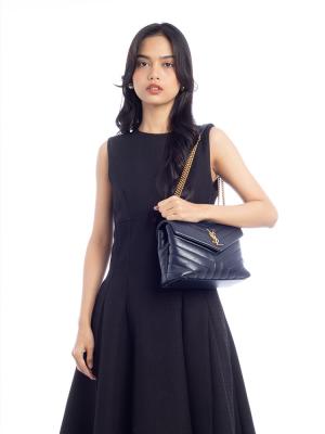 Calfskin Y Quilted Monogram Small Loulou Chain Satchel Blue Charron