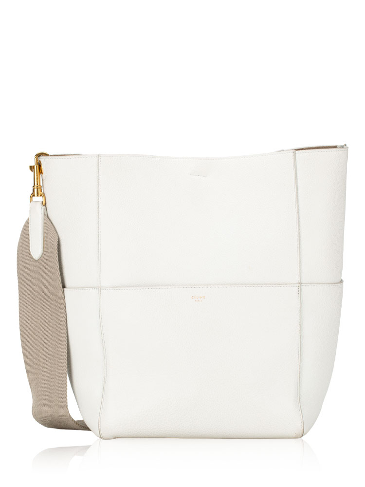 Soft Grained Calfskin Sangle Bucket Bag White