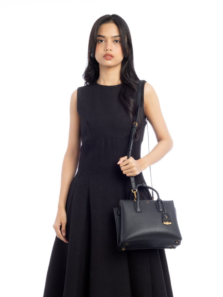 Grained Calfskin Milla Small Tote Black