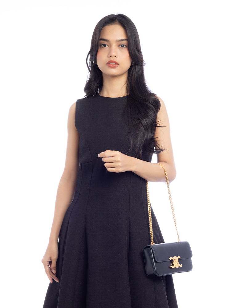 Shiny Calfskin Triomphe Claude Chain Shoulder Bag Black