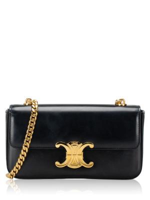 Shiny Calfskin Triomphe Claude Chain Shoulder Bag Black