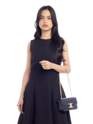 Shiny Calfskin Triomphe Claude Chain Shoulder Bag Black