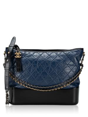 Aged Calfskin Gabrielle Large Hobo Black Navy