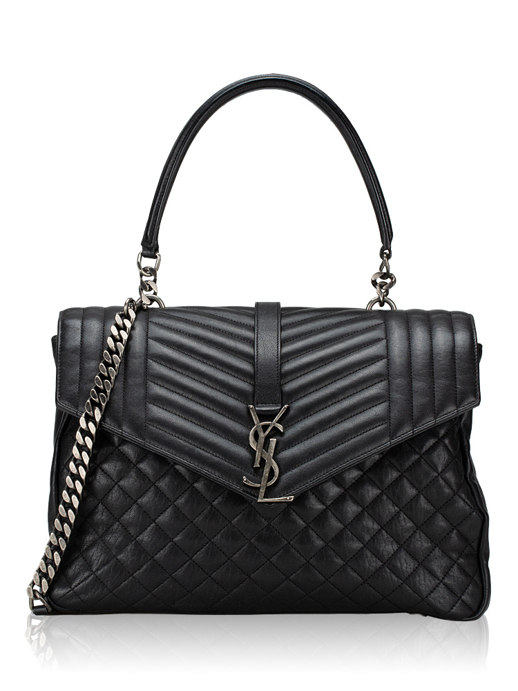 Sheepskin Triquilt Monogram College Large Satchel Asphalt