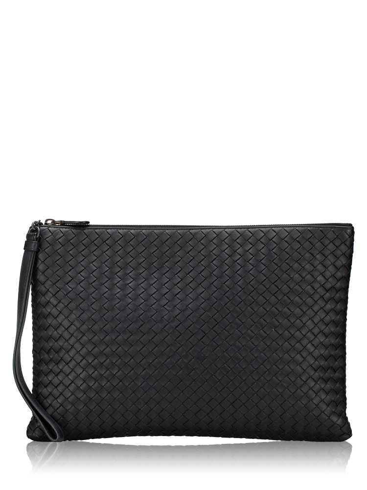 Nappa Intrecciato Wrist Pouchette Black