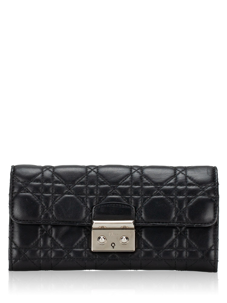 Lambskin Cannage Miss Dior Continental Wallet Black