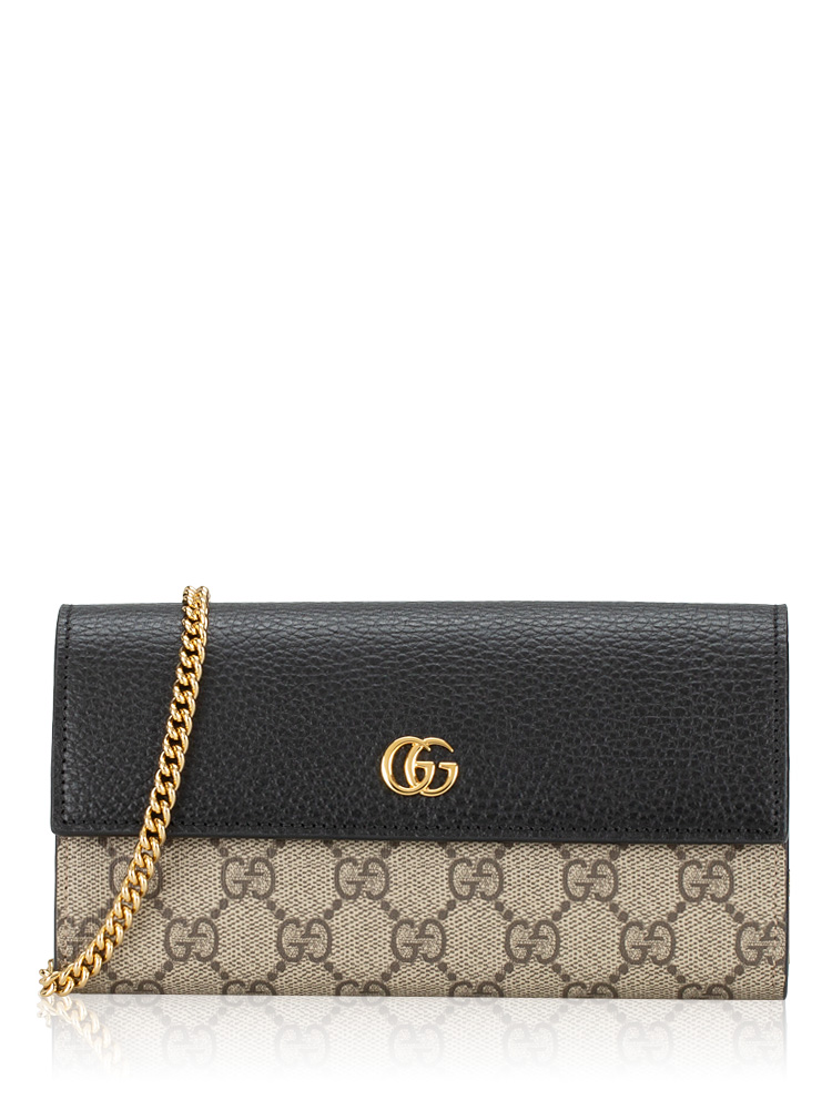 GG Supreme Petite Marmont Chain Wallet Black Beige Ebony