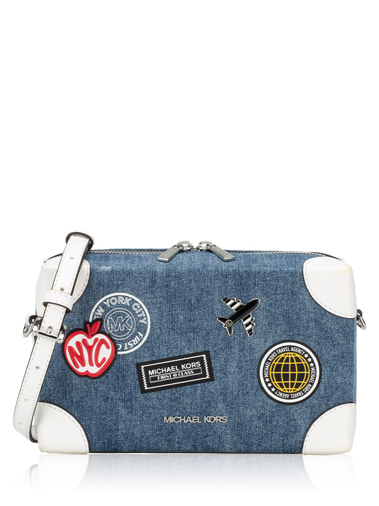 Jeanie Denim Embellished Small Crossbody Blue
