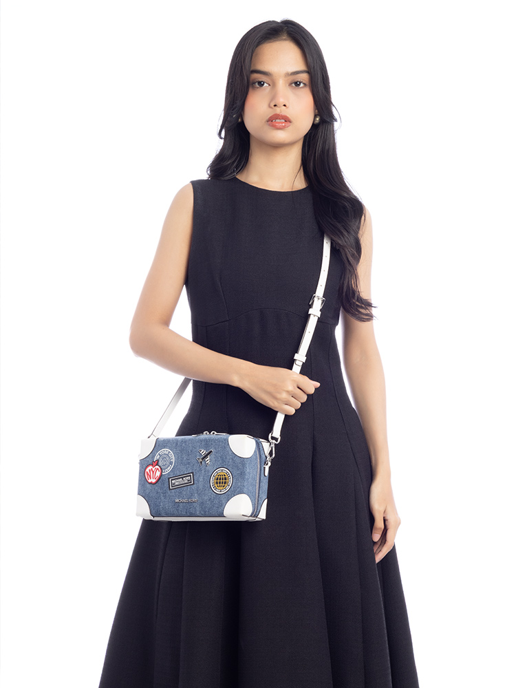 Jeanie Denim Embellished Small Crossbody Blue