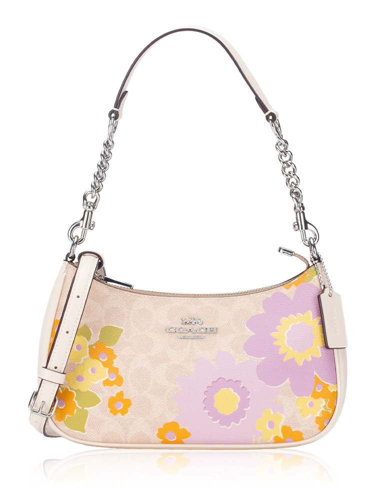 CBG73 Signature With Floral Print Teri Shoulder Bag Sand Multi