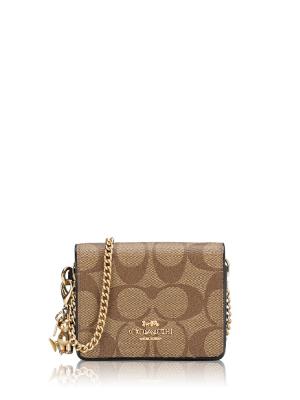 C7355 Signature Mini Wallet on Chain with Charms Boxed Khaki Brown