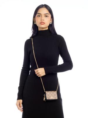 C7355 Signature Mini Wallet on Chain with Charms Boxed Khaki Brown