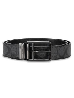 Men 91288 Signature Double Bar Cut To Size 38 MM Reversible Belt Charcoal Black