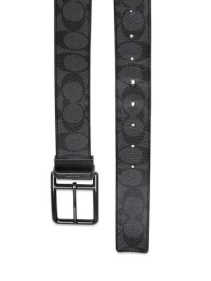 Men 91288 Signature Double Bar Cut To Size 38 MM Reversible Belt Charcoal Black