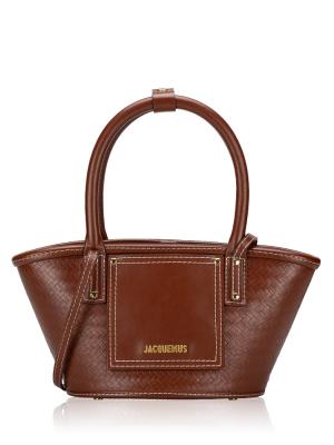 Weave Embossed Calfskin Le Petit Panier Soli Cuir Brown