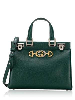 Grainy Calfskin Zumi Small Top Handle Bag Vintage Green