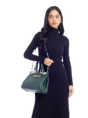 Grainy Calfskin Zumi Small Top Handle Bag Vintage Green