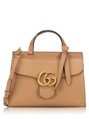 Calfskin GG Marmont Small Top Handle Bag Beige