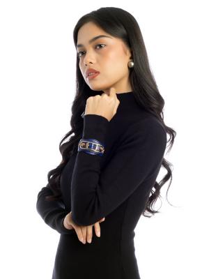 Gold Metallic Edge Cuff Bracelet Blue Sz M