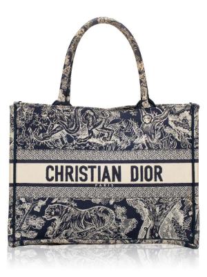 Toile De Jouy Reverse Embroidered Medium Book Tote Blue