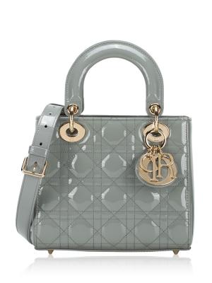 Patent Cannage Small Lady Dior Grey