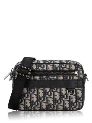 Oblique Mini Safari Jacquard Strap Bag Beige Black