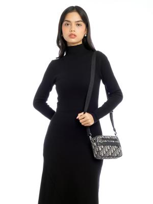 Oblique Mini Safari Jacquard Strap Bag Beige Black