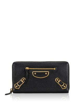 Gold Metallic Edge Zip Wallet Black