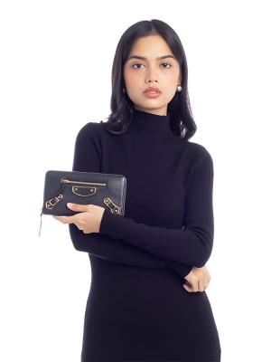 Gold Metallic Edge Zip Wallet Black