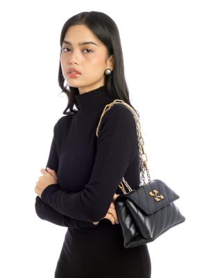 Calfskin Diagonal Quilted Jackhammer 19 Shoulder Bag Black