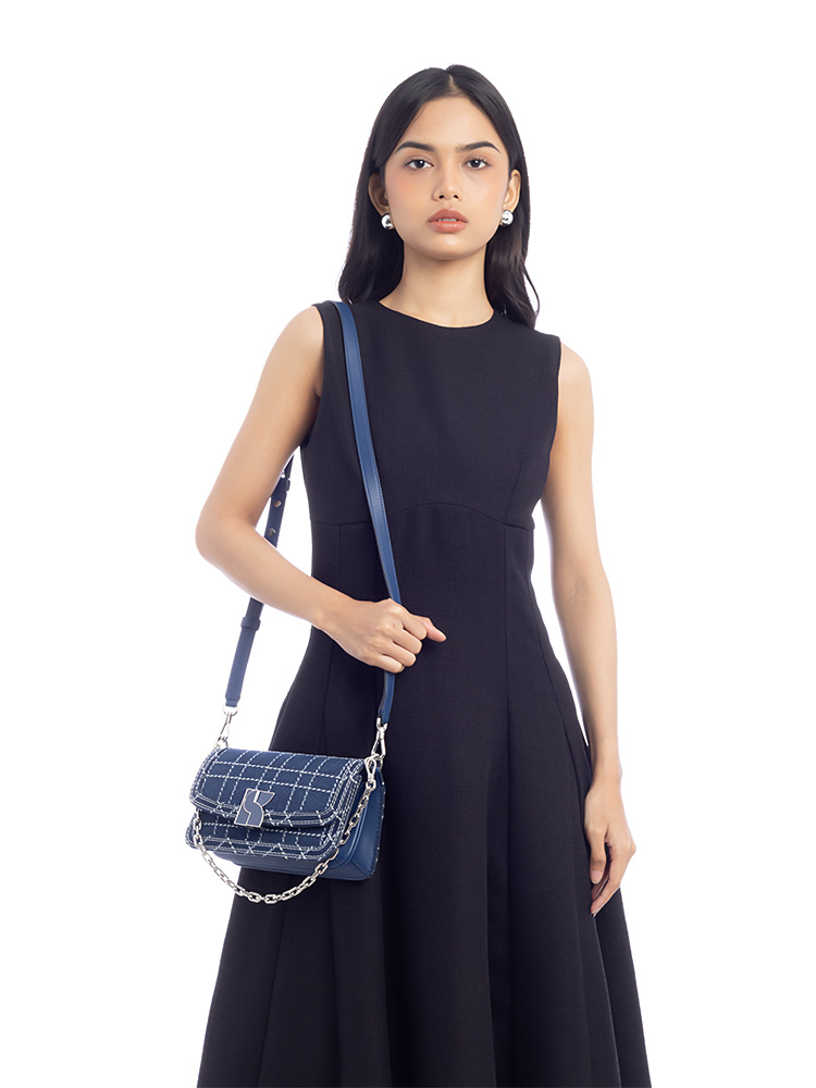 Dakota Denim Check Small Crossbody Indigo Multi